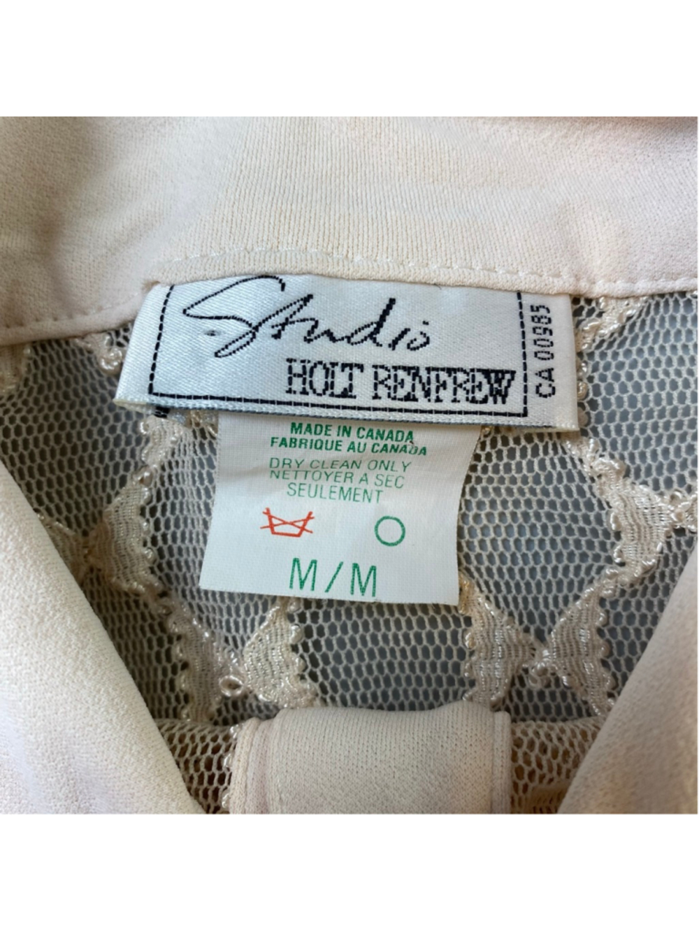 Vintage Holt Renfrew Lace Blouse Medium Beige Y2K Coquette Boho Chic Sheer Layer - Picture 3 of 11